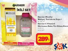 GARNİER MİCELLAR MAKYAJ TEMİZLEME SUYU 150 ML + C VİTAMİNLİ GÖRÜNMEZ DOKU GÜNEŞ KREMİ 40 ML 50 SPF GARNİER MİCELLAR MAKYAJ TEMİZLEME SUYU 150 ML + C VİTAMİNLİ GÖRÜNMEZ DOKU GÜNEŞ KREMİ 40 ML 50 SPF